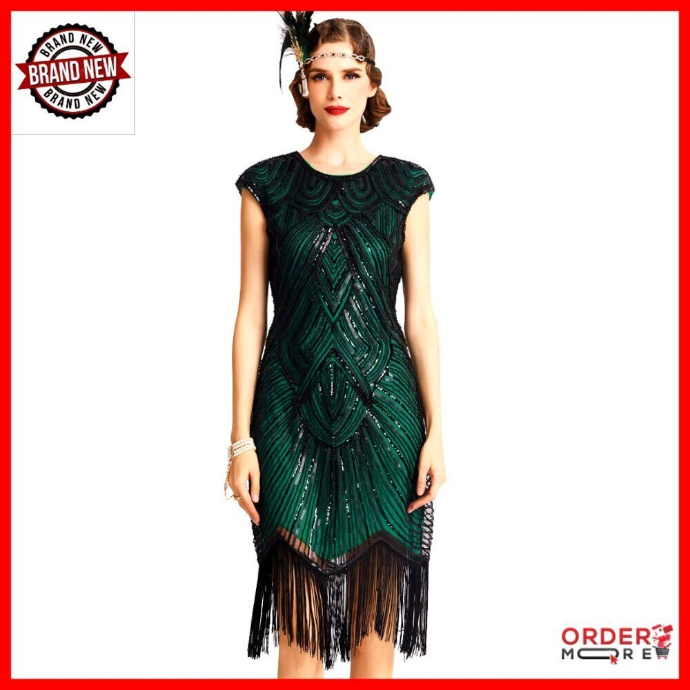 Flapper Dress with Beading and Fringe, 1920s Gatsby Party, Polyester